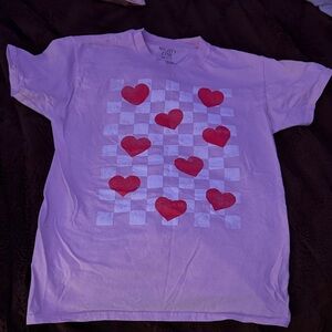 Mighty Fine Pink Tee with Red Heart Checkerboard